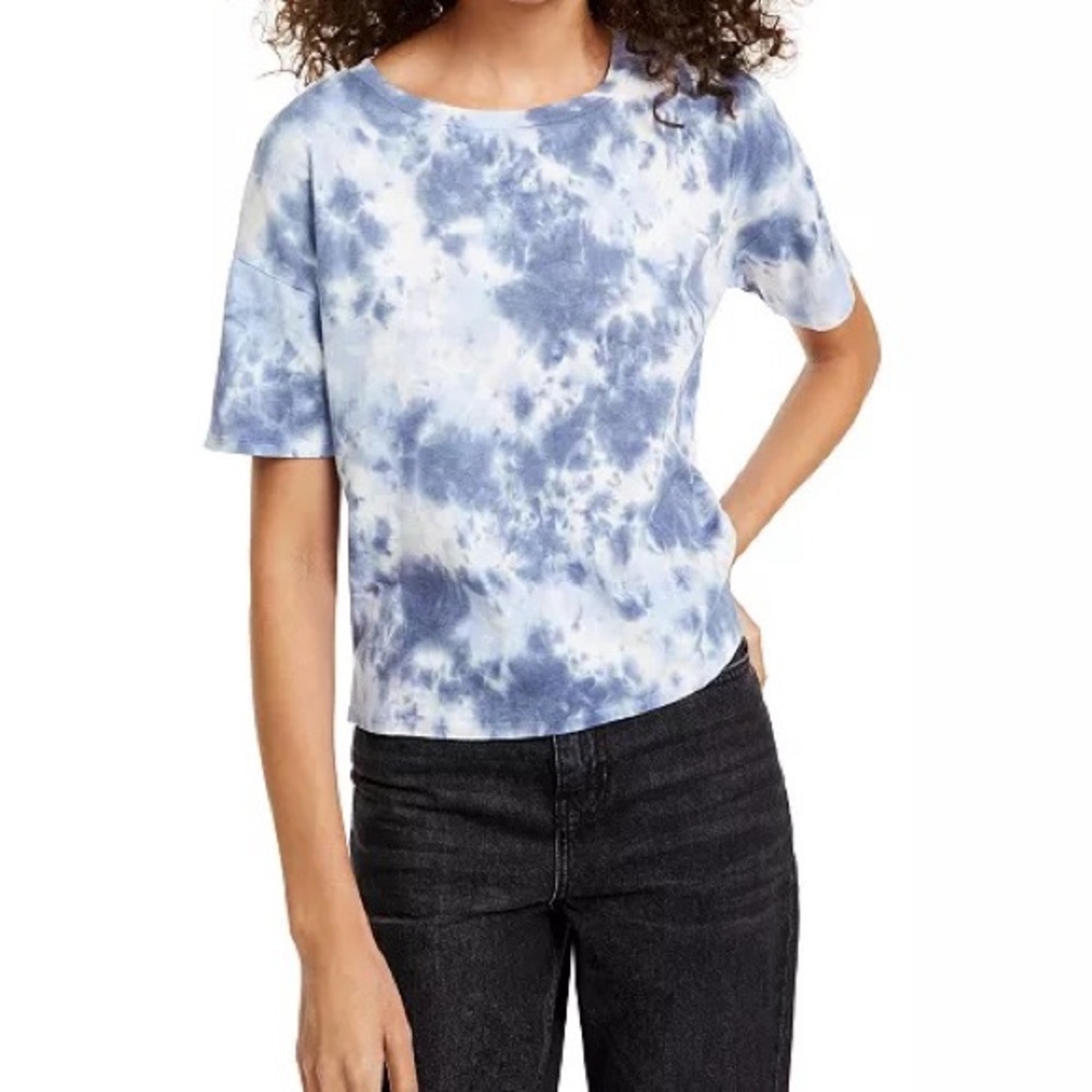 Pink Rose Blue and White Tie-Dye T-shirt